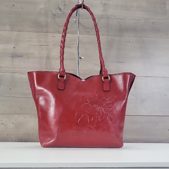 Patricia Nash Handbags - Patricia Nash Red Floral Embossed Leather Tote Bag